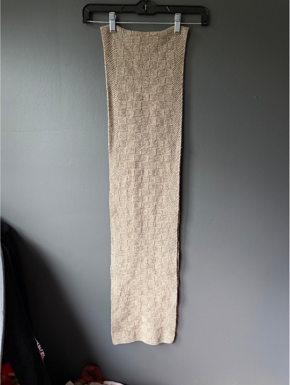 J.Crew Beige Knit Scarf with Checkerboard Pattern